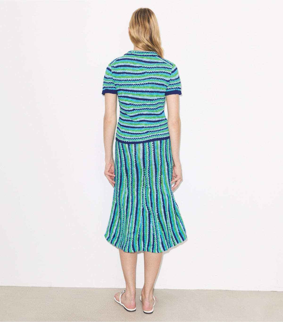 Tory Burch Striped Cotton Skirt - Ocean / Light  Blue / Green