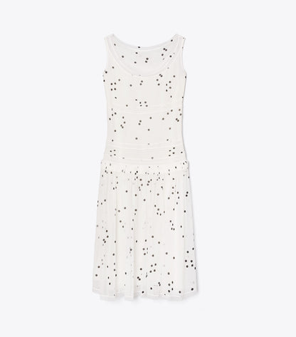 Tory Burch Pleated Silk Lace Dress - Black Dots