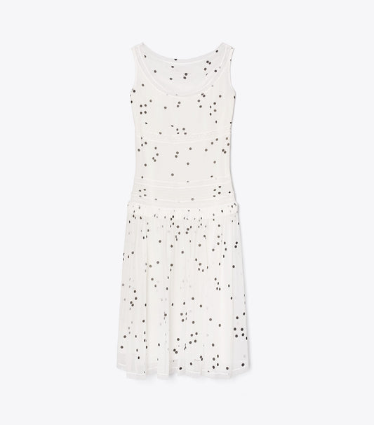 Tory Burch Pleated Silk Lace Dress - Black Dots