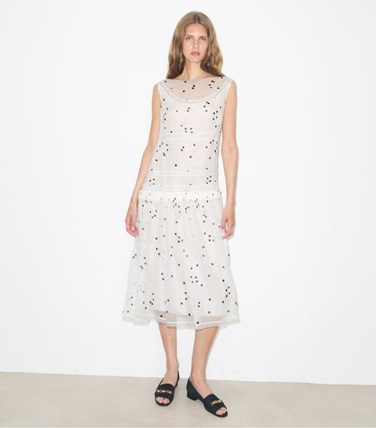 Tory Burch Pleated Silk Lace Dress - Black Dots