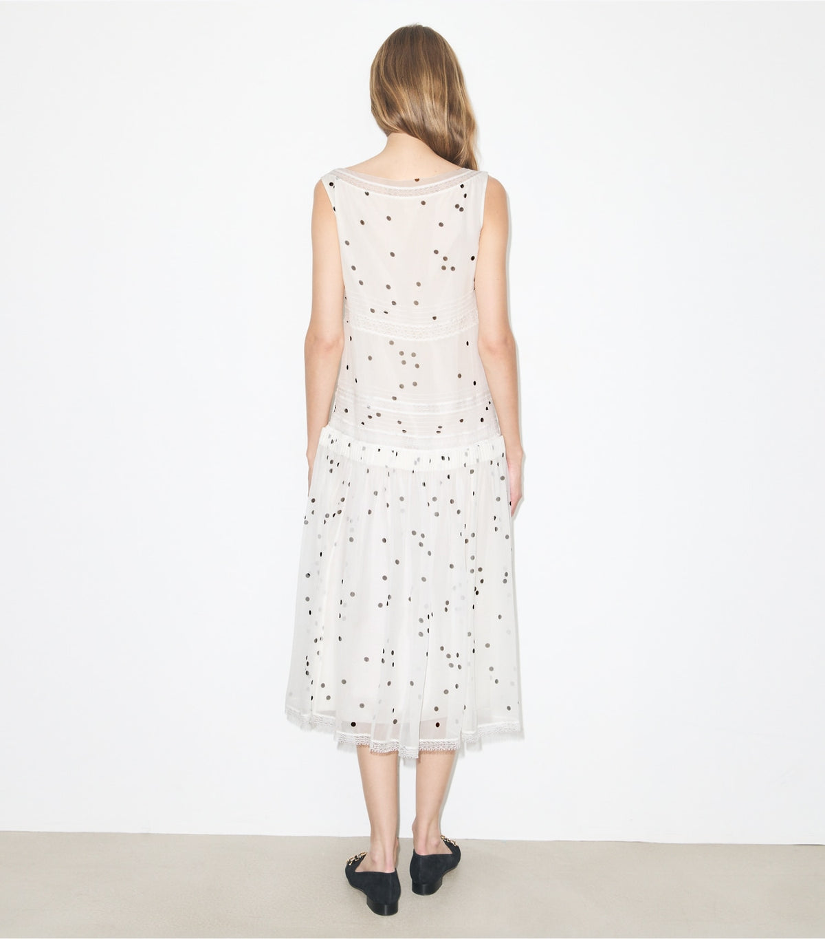 Tory Burch Pleated Silk Lace Dress - Black Dots