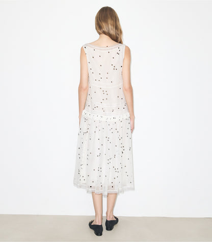 Tory Burch Pleated Silk Lace Dress - Black Dots