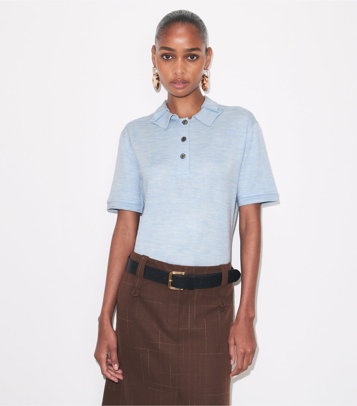 Tory Burch Silk Polo - Light Blue