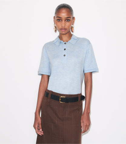 Tory Burch Silk Polo - Light Blue