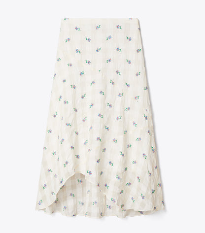 Tory Burch Embroidered Linen Skirt - Ivory Embroidered Gingham