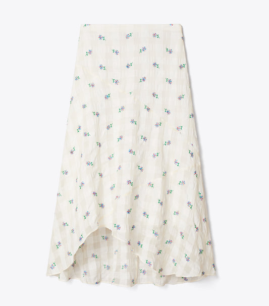 Tory Burch Embroidered Linen Skirt - Ivory Embroidered Gingham