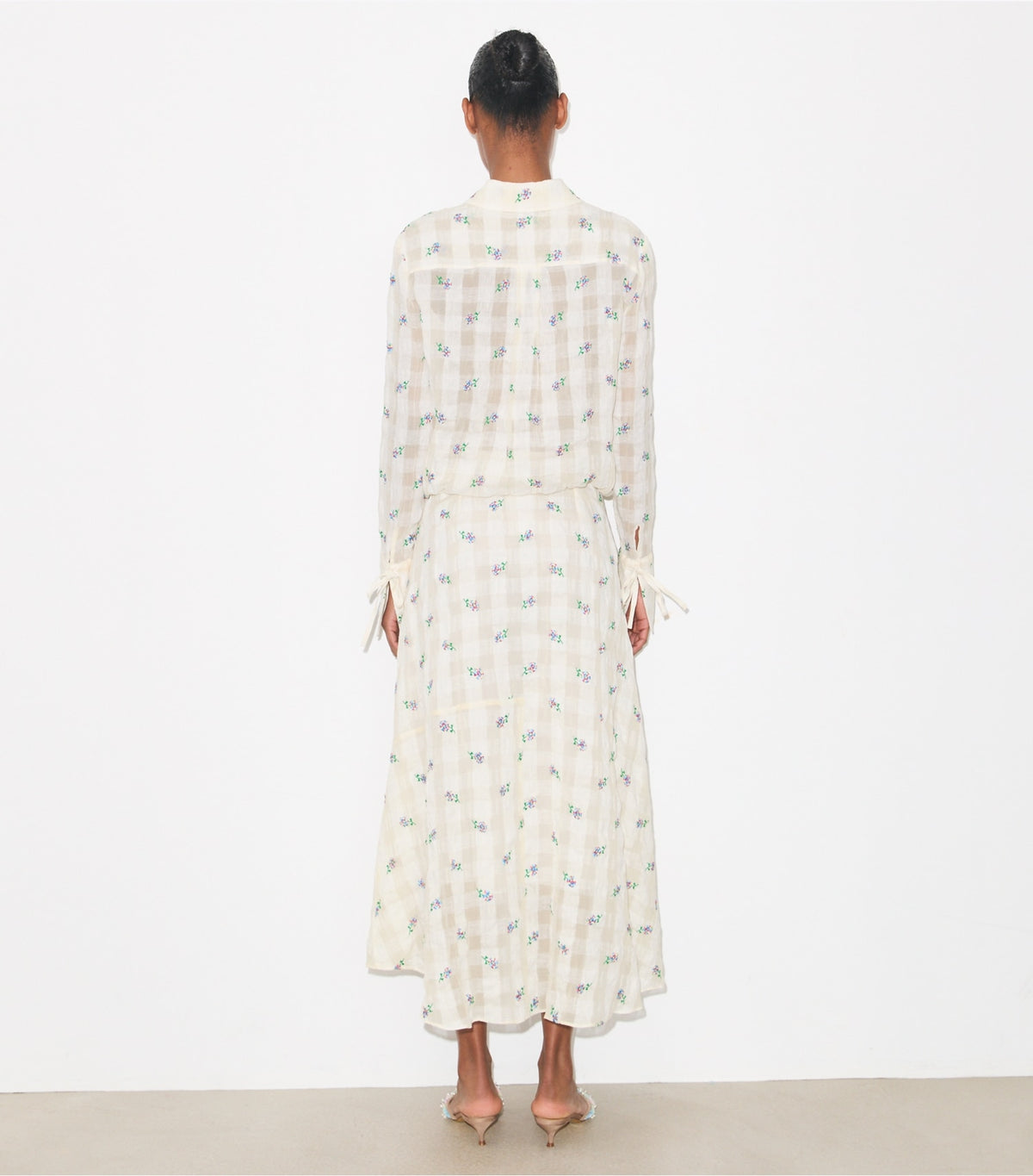 Tory Burch Embroidered Linen Skirt - Ivory Embroidered Gingham