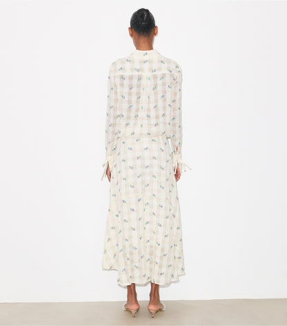 Tory Burch Embroidered Linen Skirt - Ivory Embroidered Gingham