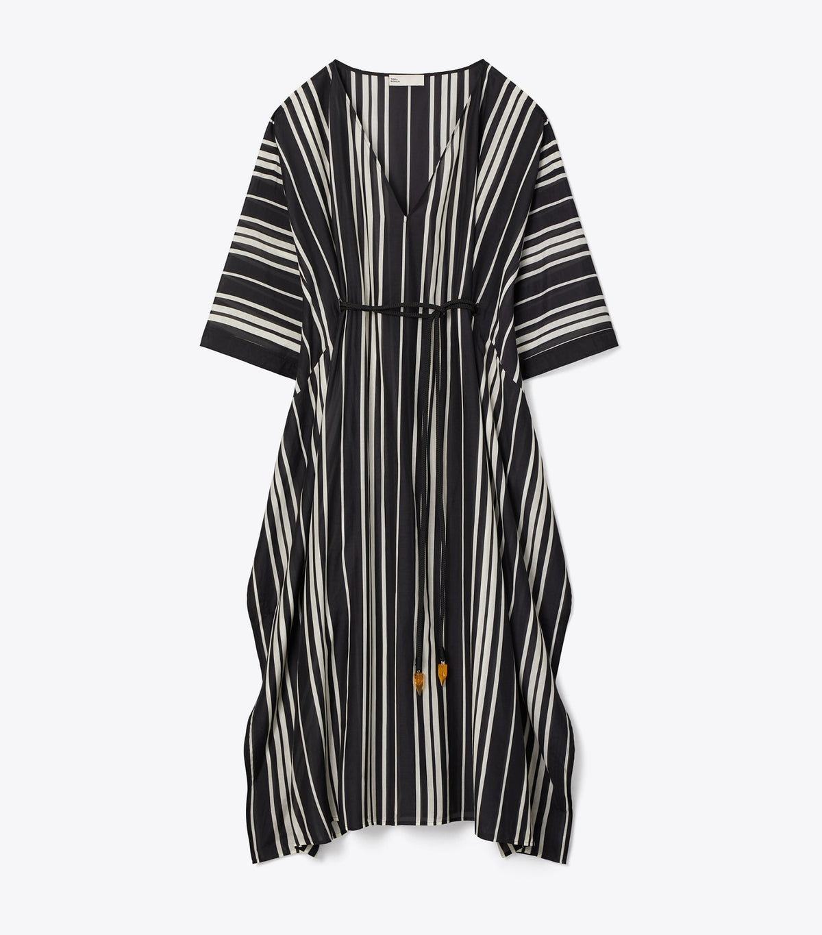 Tory Burch Belted Striped Silk Caftan - Black Stripe