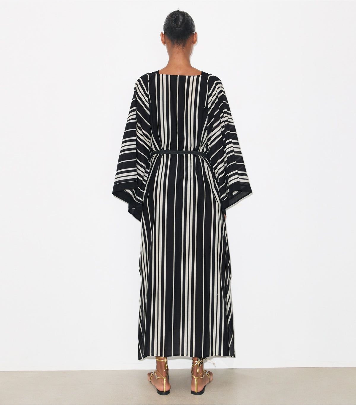 Tory Burch Belted Striped Silk Caftan - Black Stripe