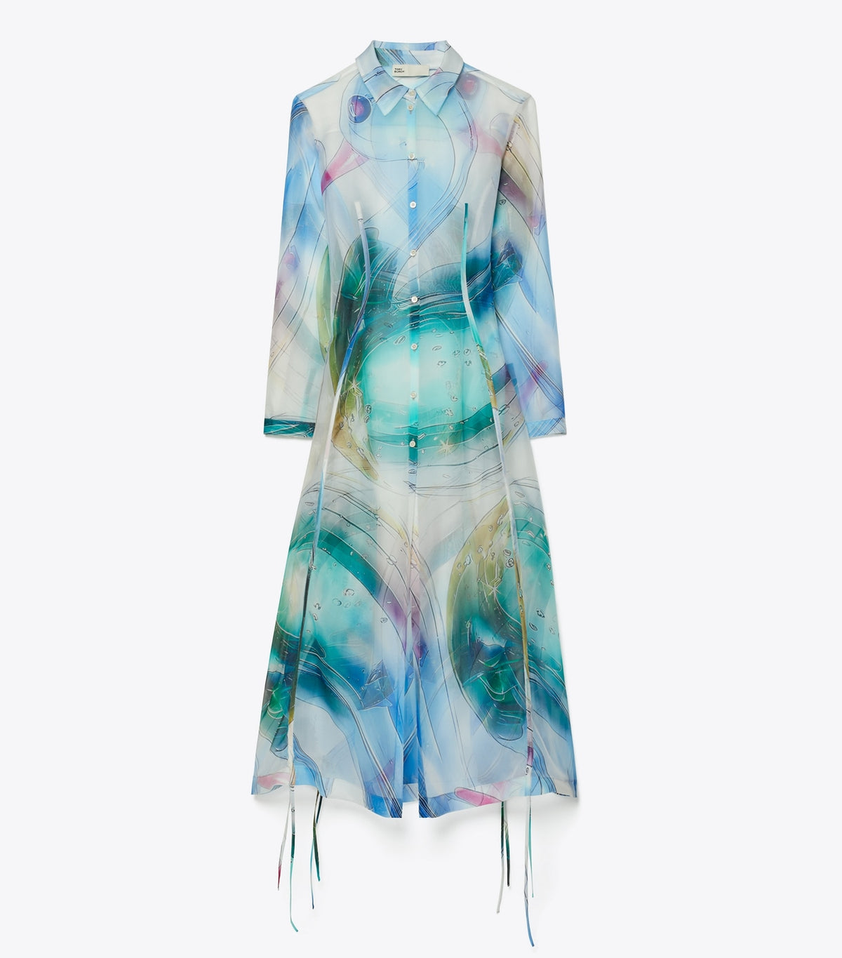Tory Burch Silk Organza Shirtdress - Blue Glass Swan Large
