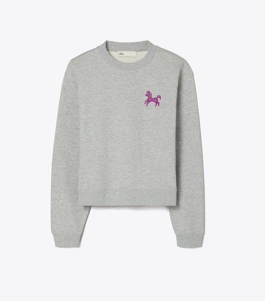 Tory Burch French Terry Pony Sweatshirt - Gray / Magenta