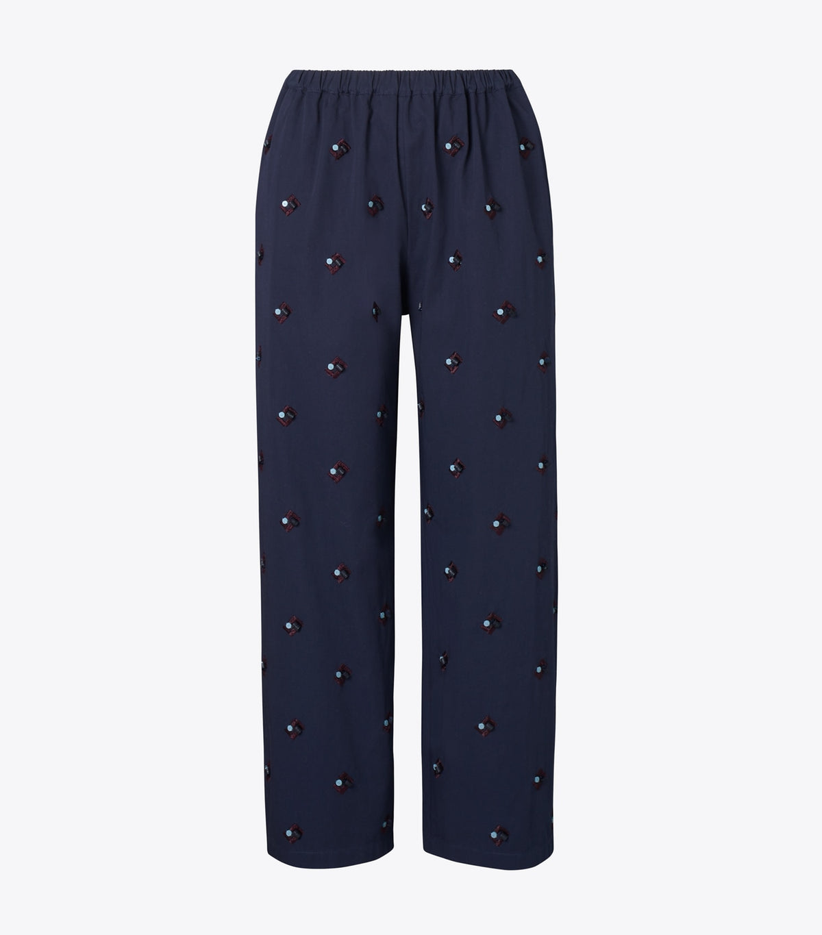 Tory Burch Embellished Cotton Pant - Medium Navy