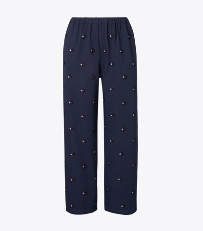 Tory Burch Embellished Cotton Pant - Medium Navy