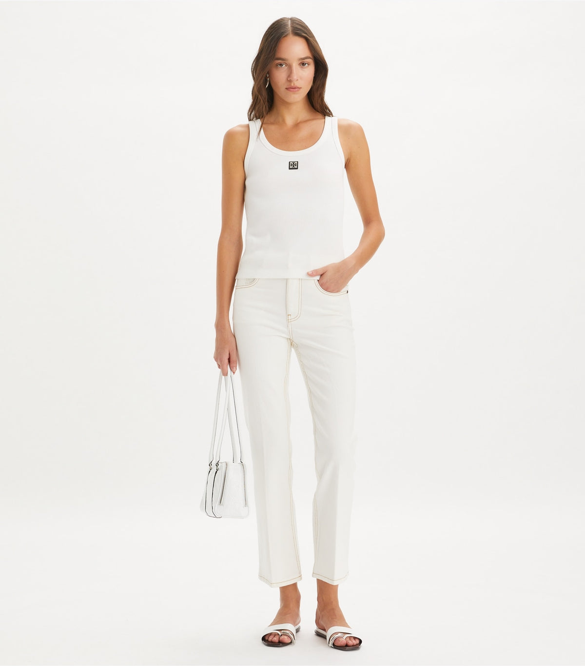 Tory Burch Cropped Flare Jean - White Chalk Wash