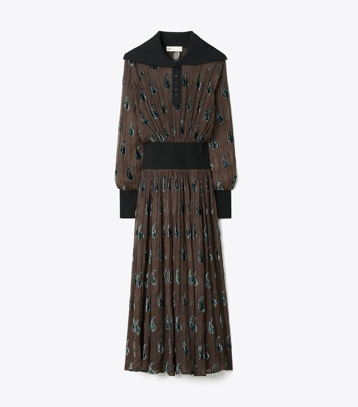 Tory Burch Ribbed Waist Dress - Brown Paisley
