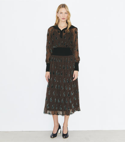 Tory Burch Ribbed Waist Dress - Brown Paisley