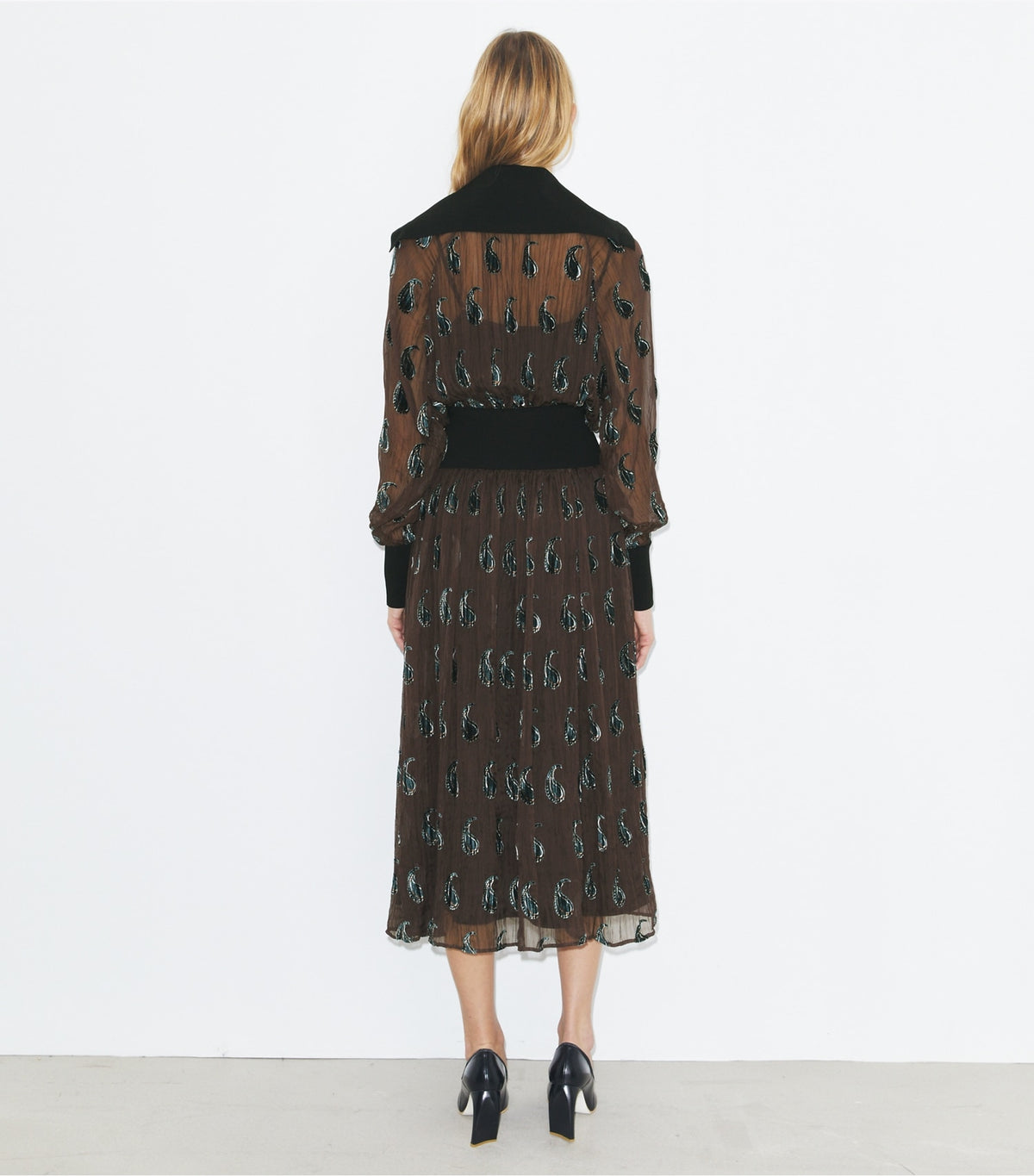 Tory Burch Ribbed Waist Dress - Brown Paisley