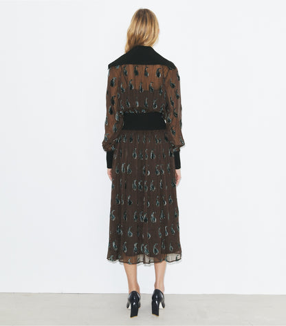 Tory Burch Ribbed Waist Dress - Brown Paisley