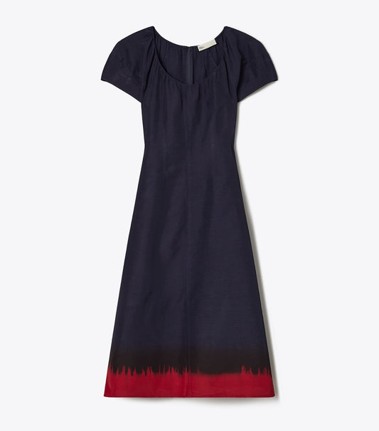 Tory Burch Balloon Sleeve Viscose Dress - Medium Navy / Red