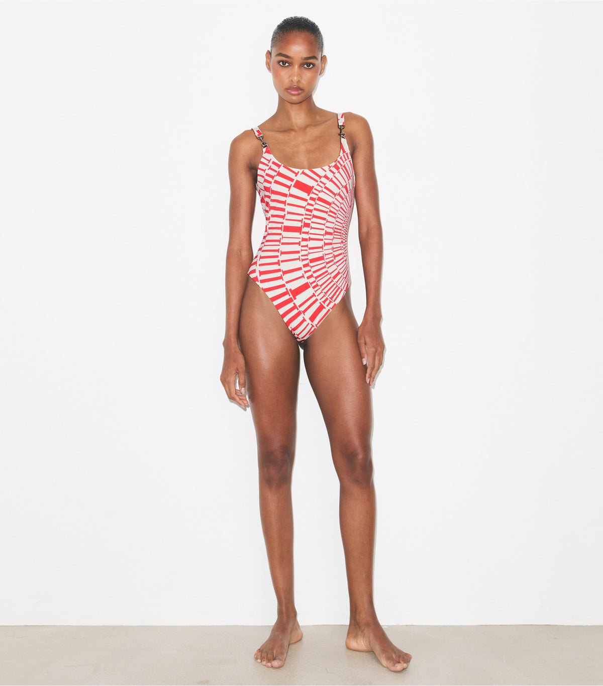 Tory Burch Printed Clip Tank Swimsuit - Red Circle T