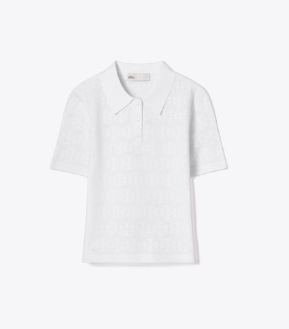 Tory Burch Pointelle Viscose Polo - White