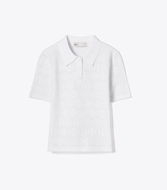 Tory Burch Pointelle Viscose Polo - White