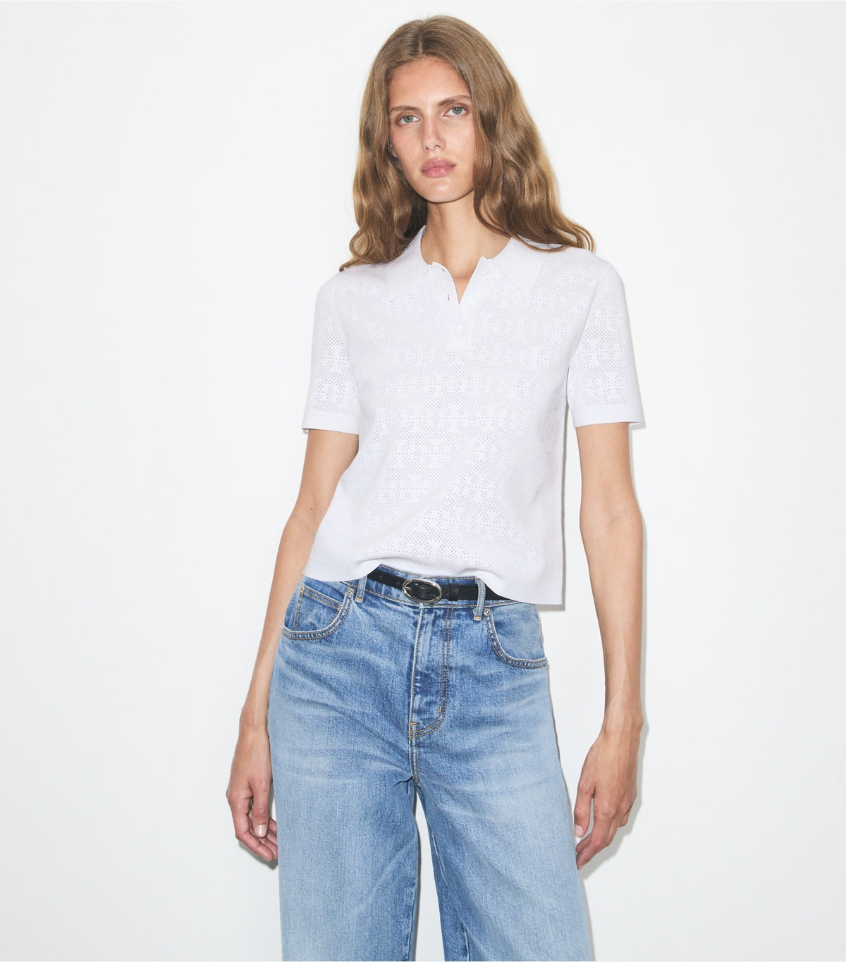 Tory Burch Pointelle Viscose Polo - White