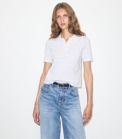 Tory Burch Pointelle Viscose Polo - White