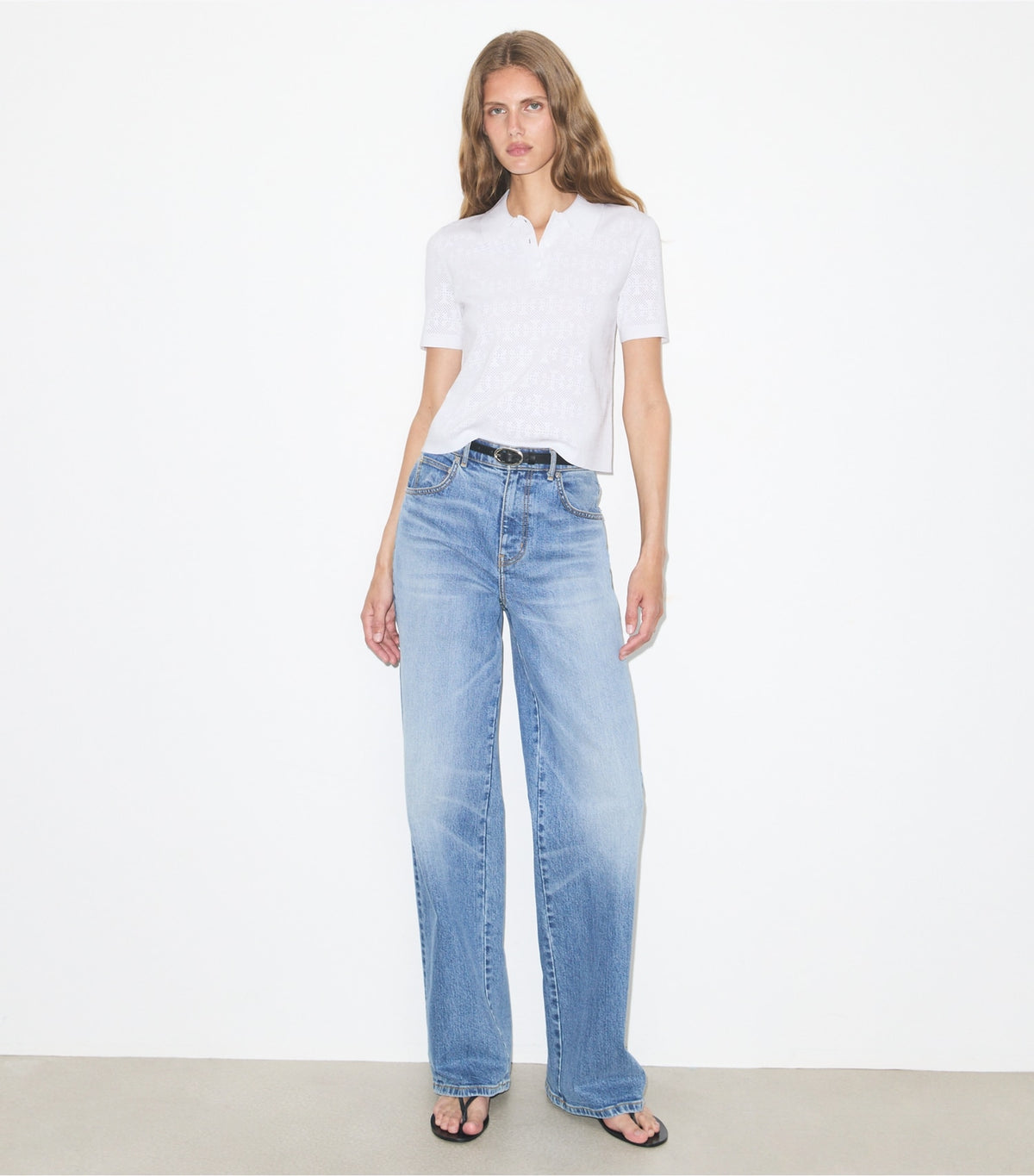 Tory Burch Pointelle Viscose Polo - White