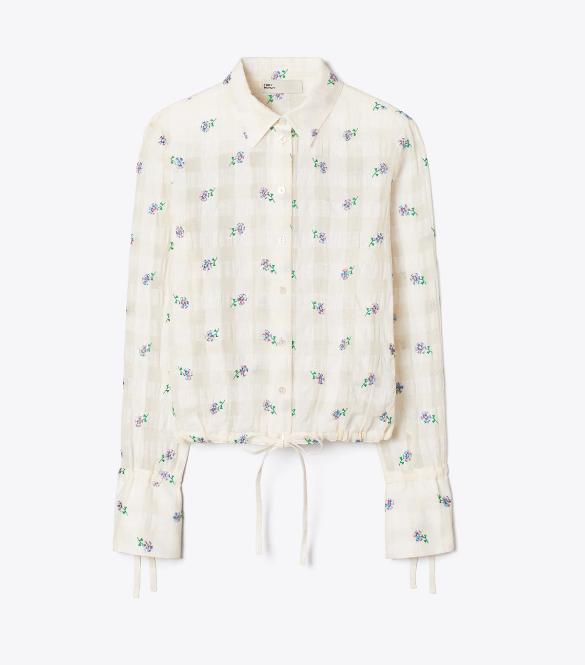 Tory Burch Embroidered Linen Blouse - Ivory Embroidered Gingham
