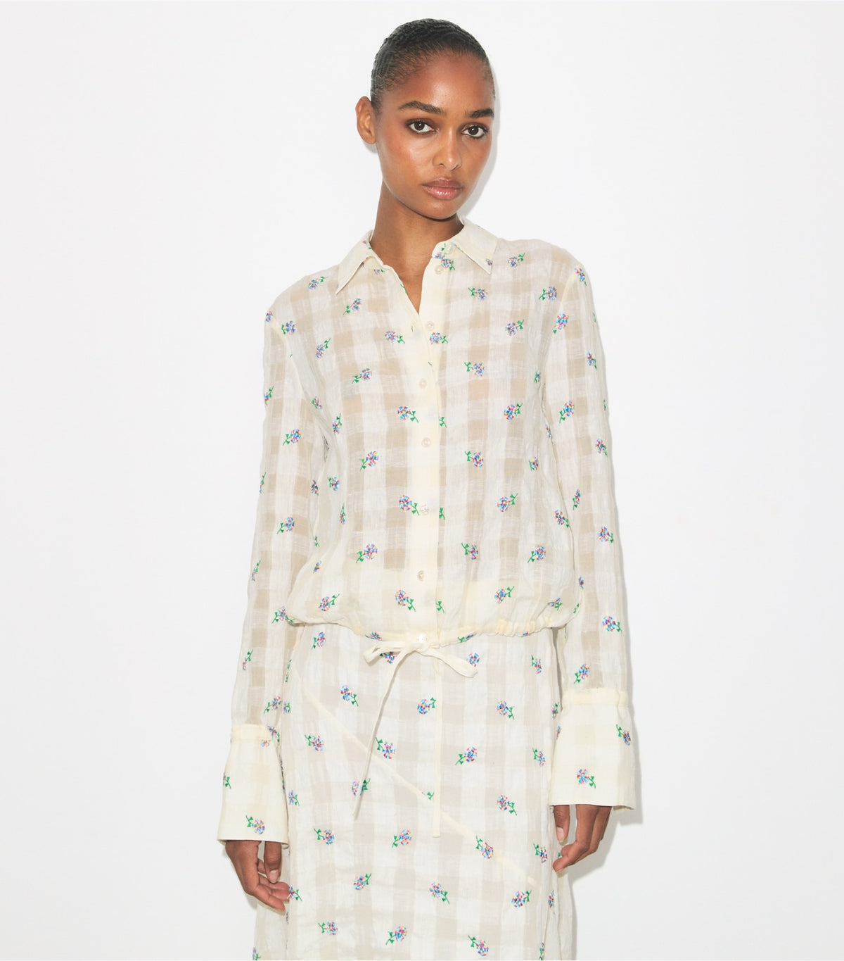 Tory Burch Embroidered Linen Blouse - Ivory Embroidered Gingham