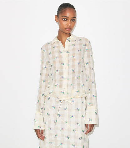 Tory Burch Embroidered Linen Blouse - Ivory Embroidered Gingham