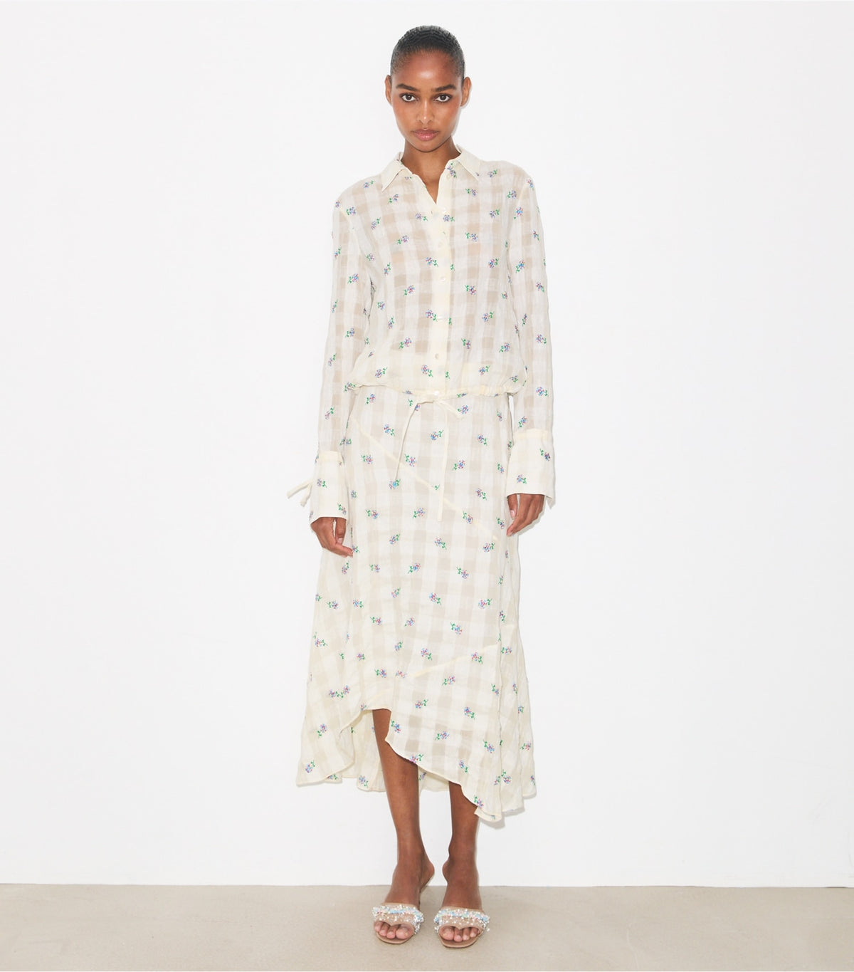 Tory Burch Embroidered Linen Blouse - Ivory Embroidered Gingham