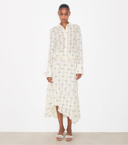 Tory Burch Embroidered Linen Blouse - Ivory Embroidered Gingham