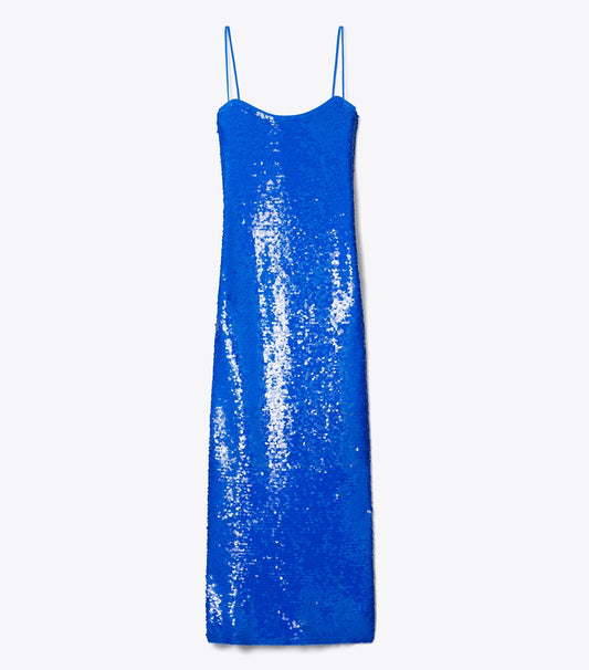 Tory Burch Sequined Mesh Dress - Bay Blue