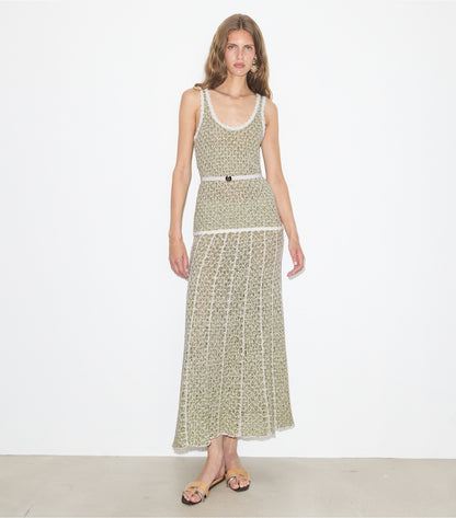 Tory Burch Pleated Knit Skirt - Green / White