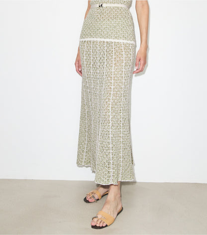Tory Burch Pleated Knit Skirt - Green / White