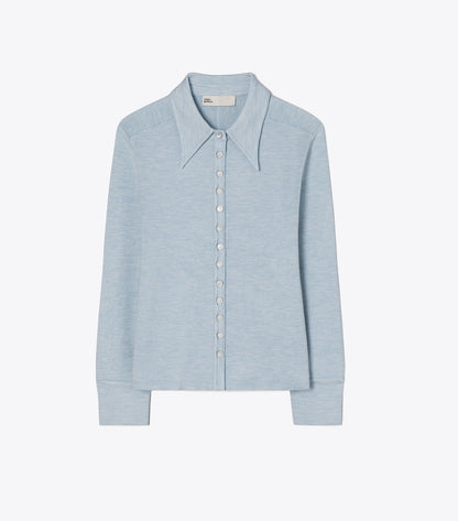 Tory Burch Silk Polo Cardigan - Light Blue
