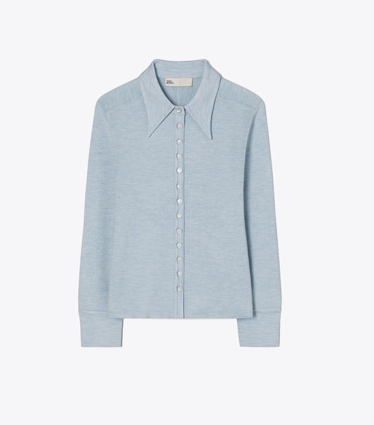 Tory Burch Silk Polo Cardigan - Light Blue