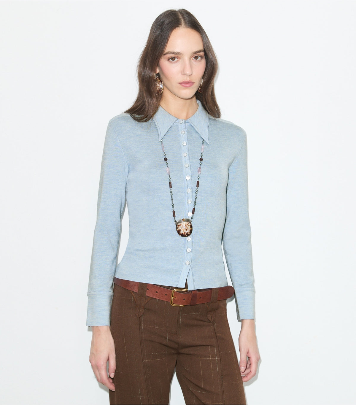Tory Burch Silk Polo Cardigan - Light Blue