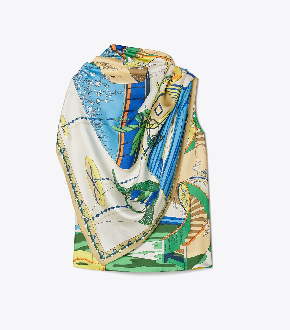 Tory Burch Printed Silk Cape Top - The Pool Blue