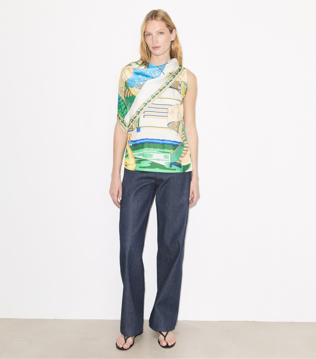 Tory Burch Printed Silk Cape Top - The Pool Blue