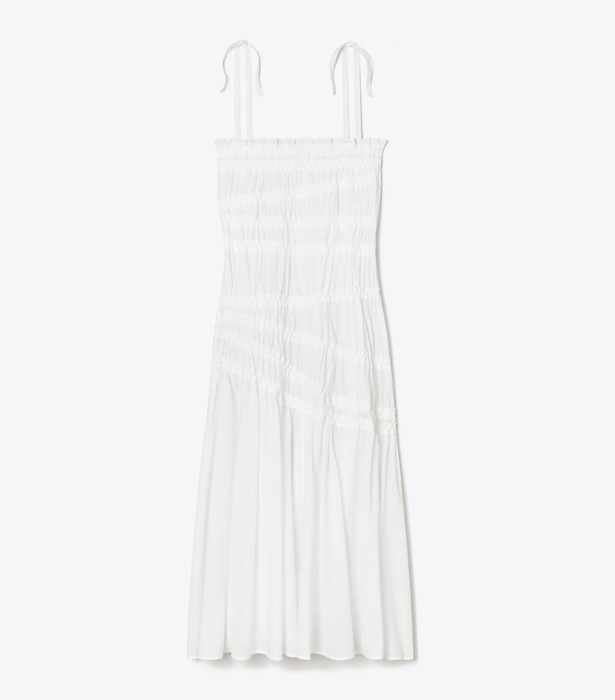 Tory Burch Shoulder Tie Smocked Cotton Dress - White