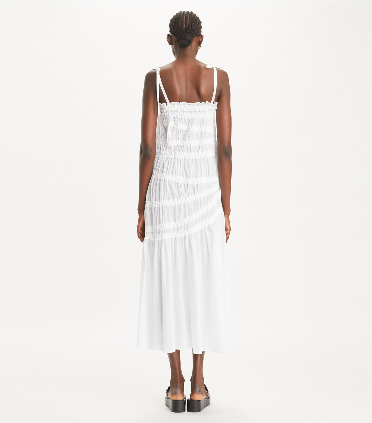 Tory Burch Shoulder Tie Smocked Cotton Dress - White