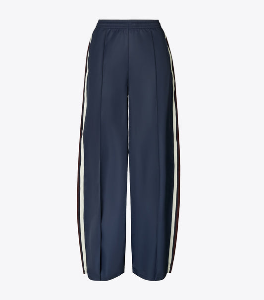 Tory Burch Wide-Leg Nylon Track Pant - Medium Navy