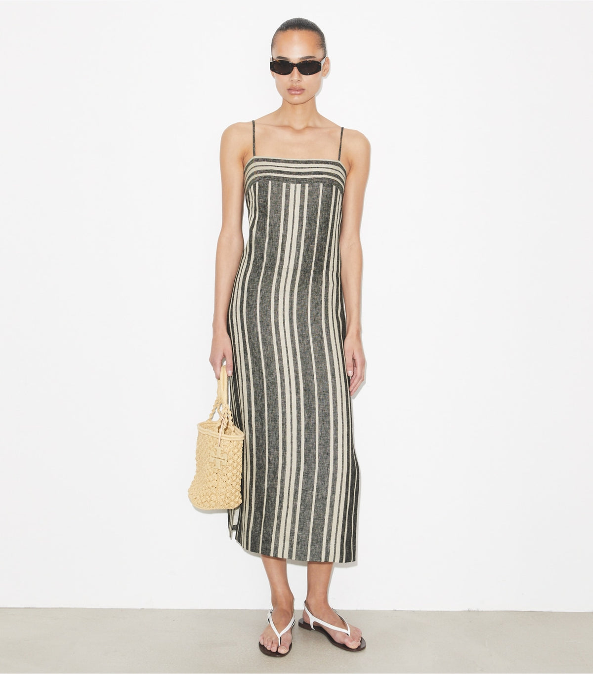 Tory Burch Linen Backless Dress - Black / Ivory