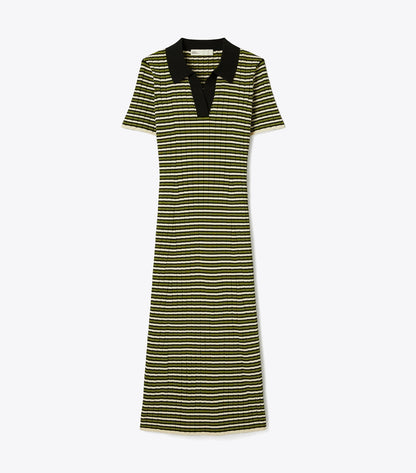 Tory Burch Stripe Knit Polo Dress - Deep Walnut