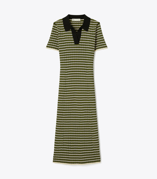 Tory Burch Stripe Knit Polo Dress - Deep Walnut