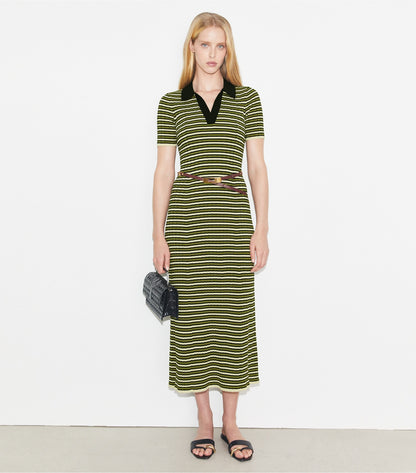 Tory Burch Stripe Knit Polo Dress - Deep Walnut